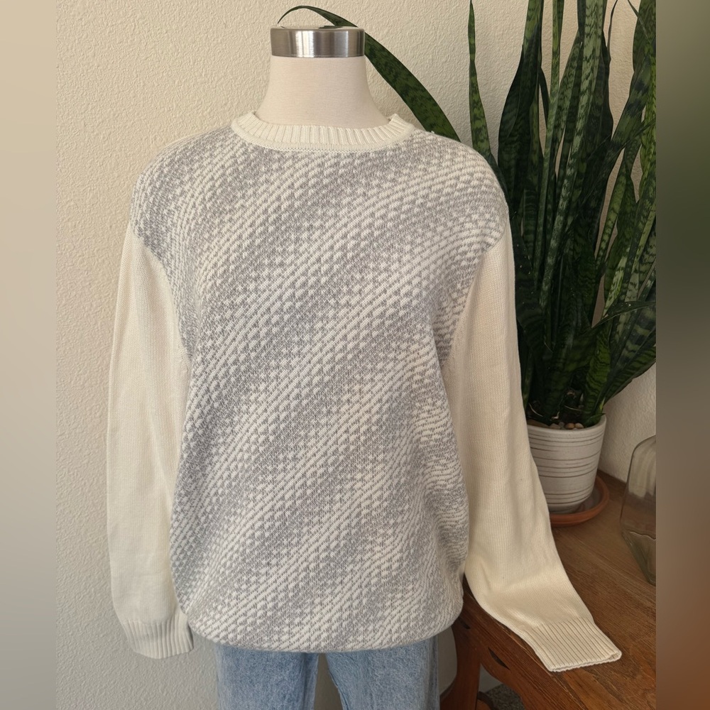 Vintage Geoffrey Beene Cotton‎ Crewneck Sweater Cream Gray XL